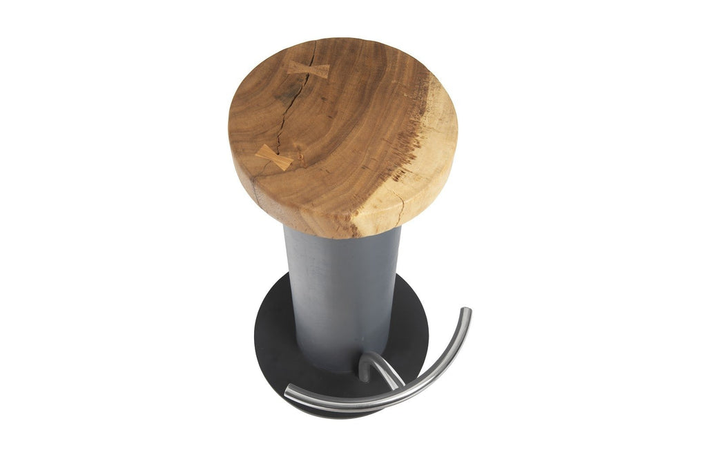 Concrete Bar Stool, Chamcha Wood Top, Stainless Steel Footrest