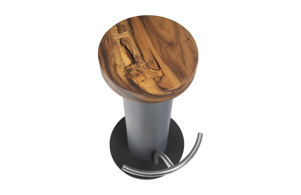 Concrete Bar Stool, Chamcha Wood Top, Stainless Steel Footrest