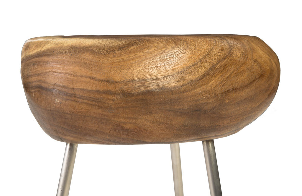 Smoothed Stool with Brushed Stainless Steel Legs, Chamcha Wood, Natural