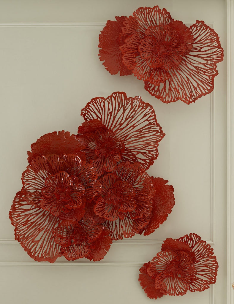 Flower Wall Art, Large, Coral, Metal