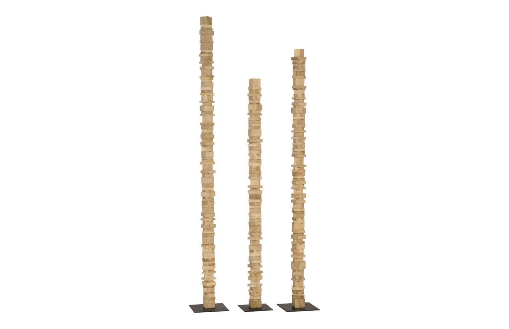 Stacked Wood Floor Sculptures, Bleached, Set of 3