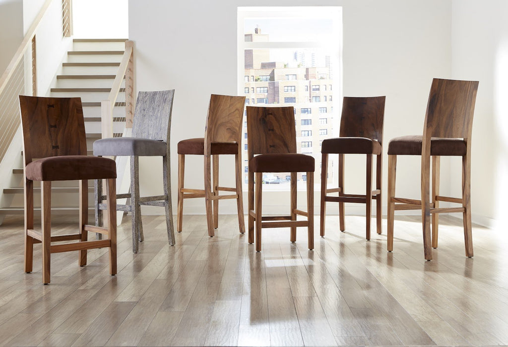 Ophelia Bar Stool, Chamcha Wood, Gray Stone Finish