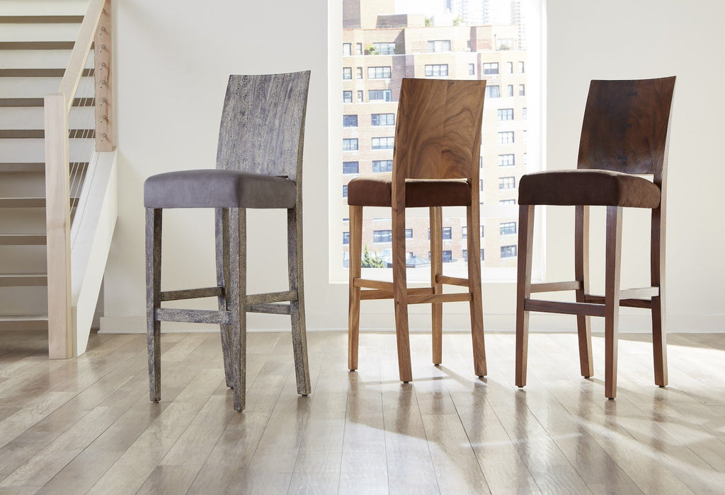 Ophelia Bar Stool, Chamcha Wood, Gray Stone Finish