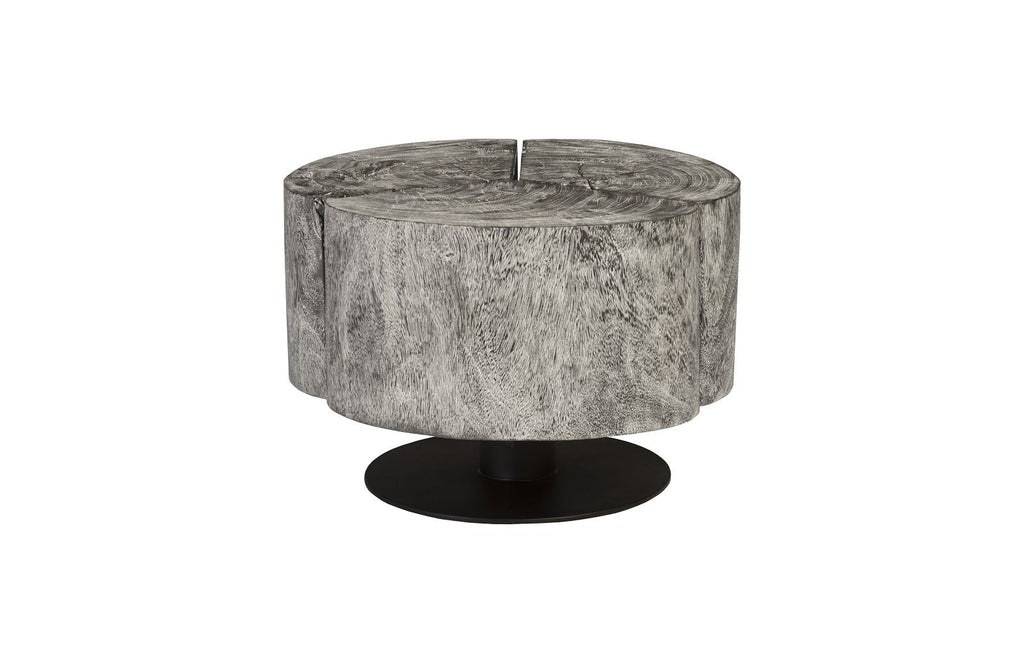 Clover Coffee Table, Chamcha Wood, Gray Stone Finish, Metal Base