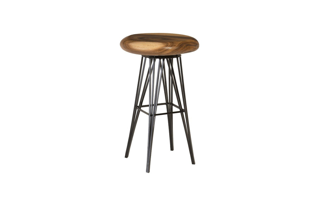 String Bar Stool on Black Metal Legs, Swivel Seat, Chamcha Wood, Natural