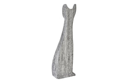 Cat Sculpture, Large, Chamcha Wood, Gray Stone Finish