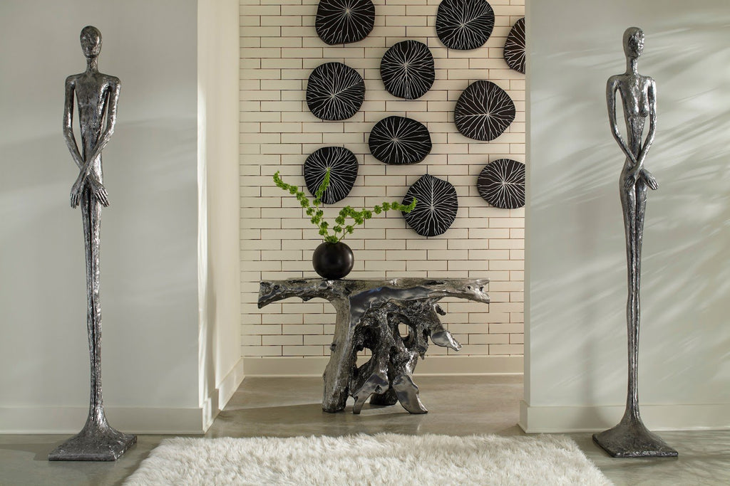 Rivulet Wall Tile, Chamcha Wood, Silver Leaf on Black