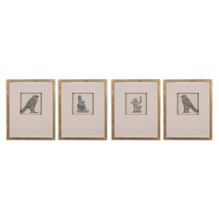 Wall Art Inlay Hermopolis Set Of 4, Antique Gold Wooden Frame