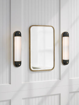 Selecta Long Sconce, Bronze and Hand-Rubbed Antique Brass with White Glass