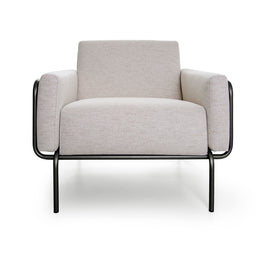 Trend Armchair, Metal Frame with Ivory Fabric and Brown Leather