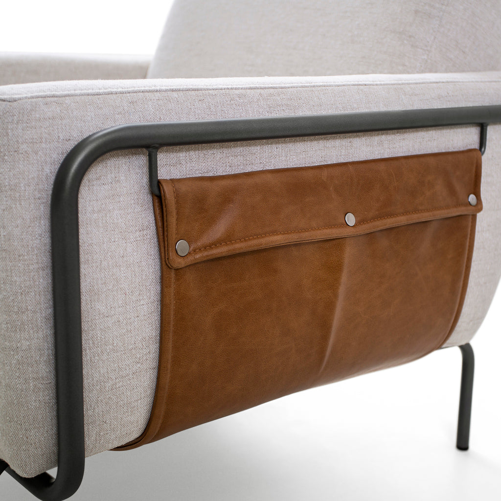 Trend Armchair, Metal Frame with Ivory Fabric and Brown Leather