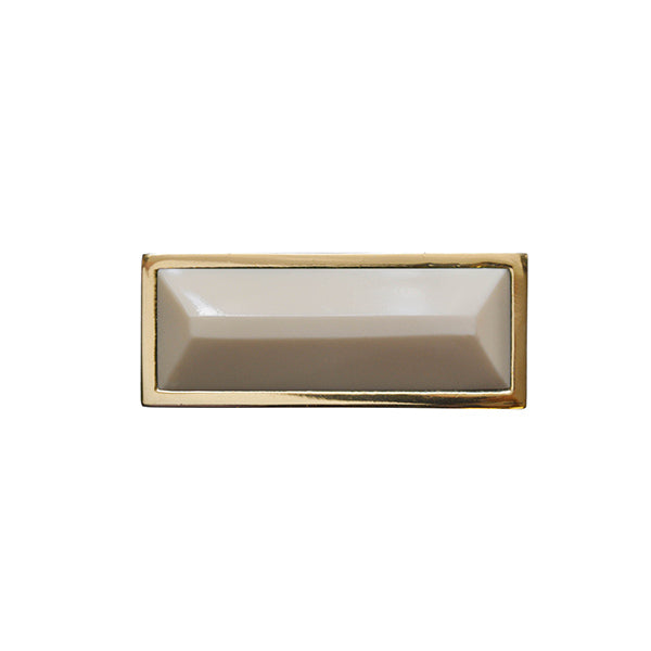 Large Brass Rectangle Knob With Inset Resin In Cream