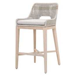 Tapestry Outdoor Barstool, Taupe and White Flat Rope