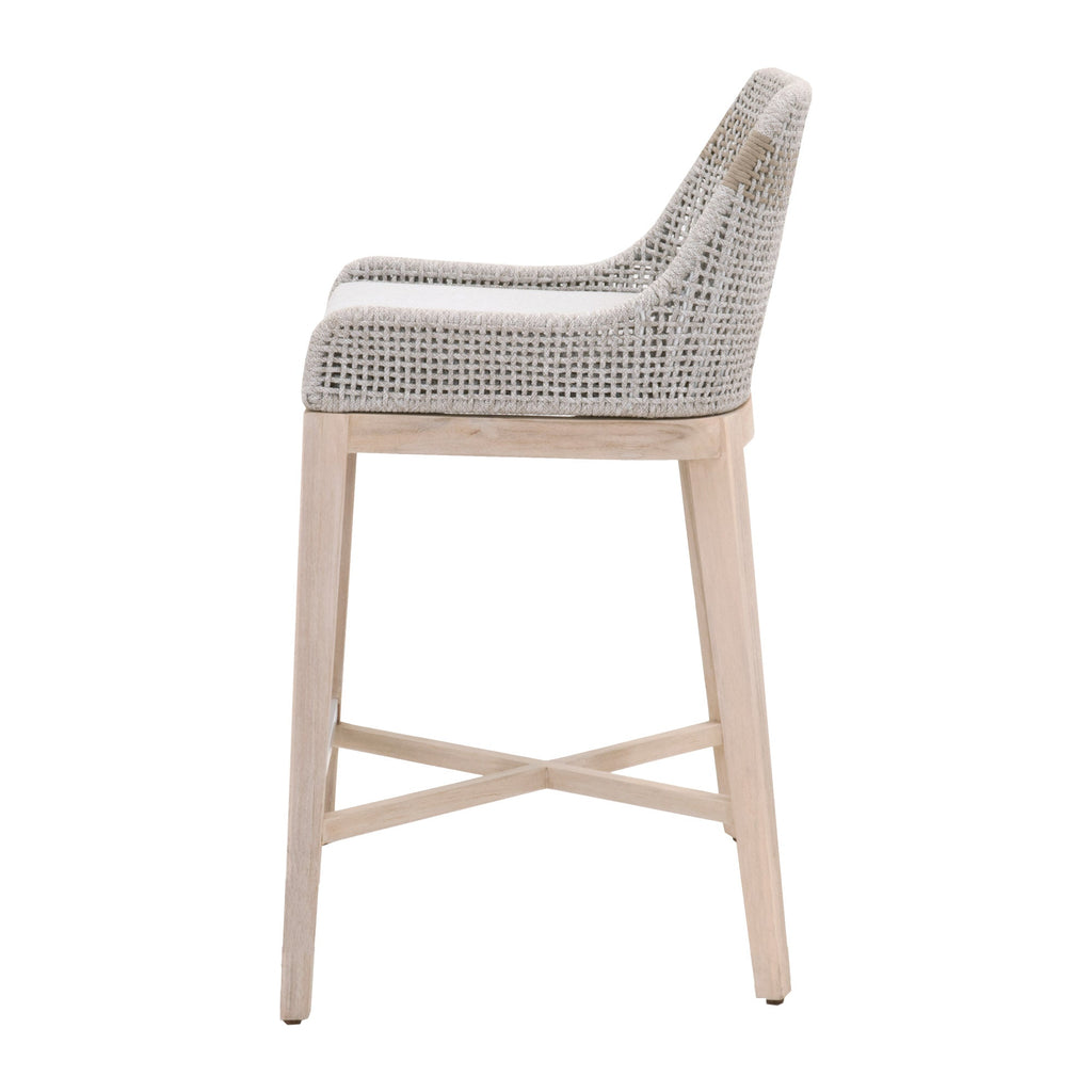 Tapestry Outdoor Barstool, Taupe and White Flat Rope