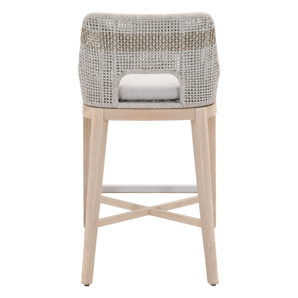 Tapestry Outdoor Barstool, Taupe and White Flat Rope