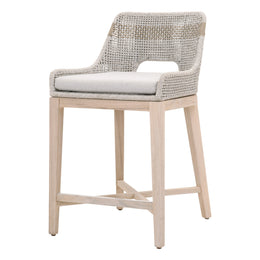 Tapestry Outdoor Counter Stool, Taupe and White Flat Rope