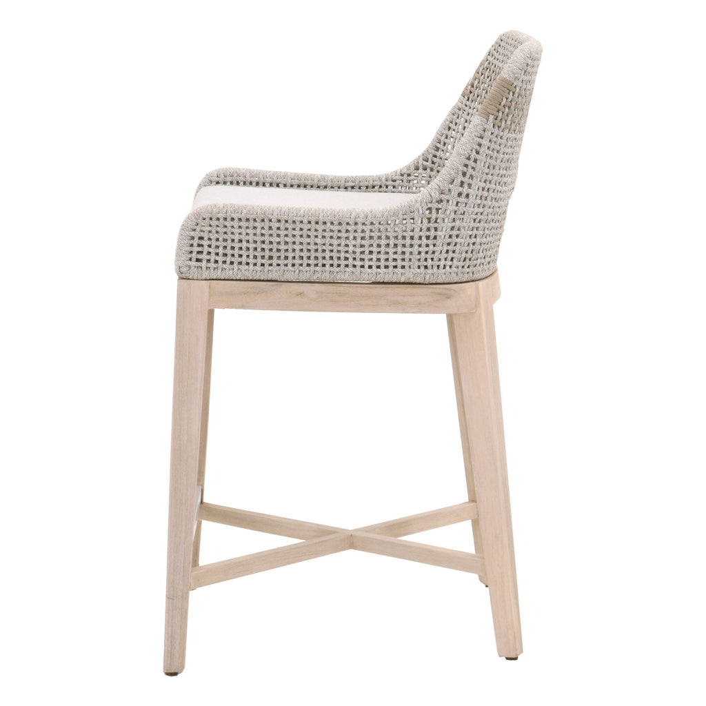 Tapestry Outdoor Counter Stool, Taupe and White Flat Rope