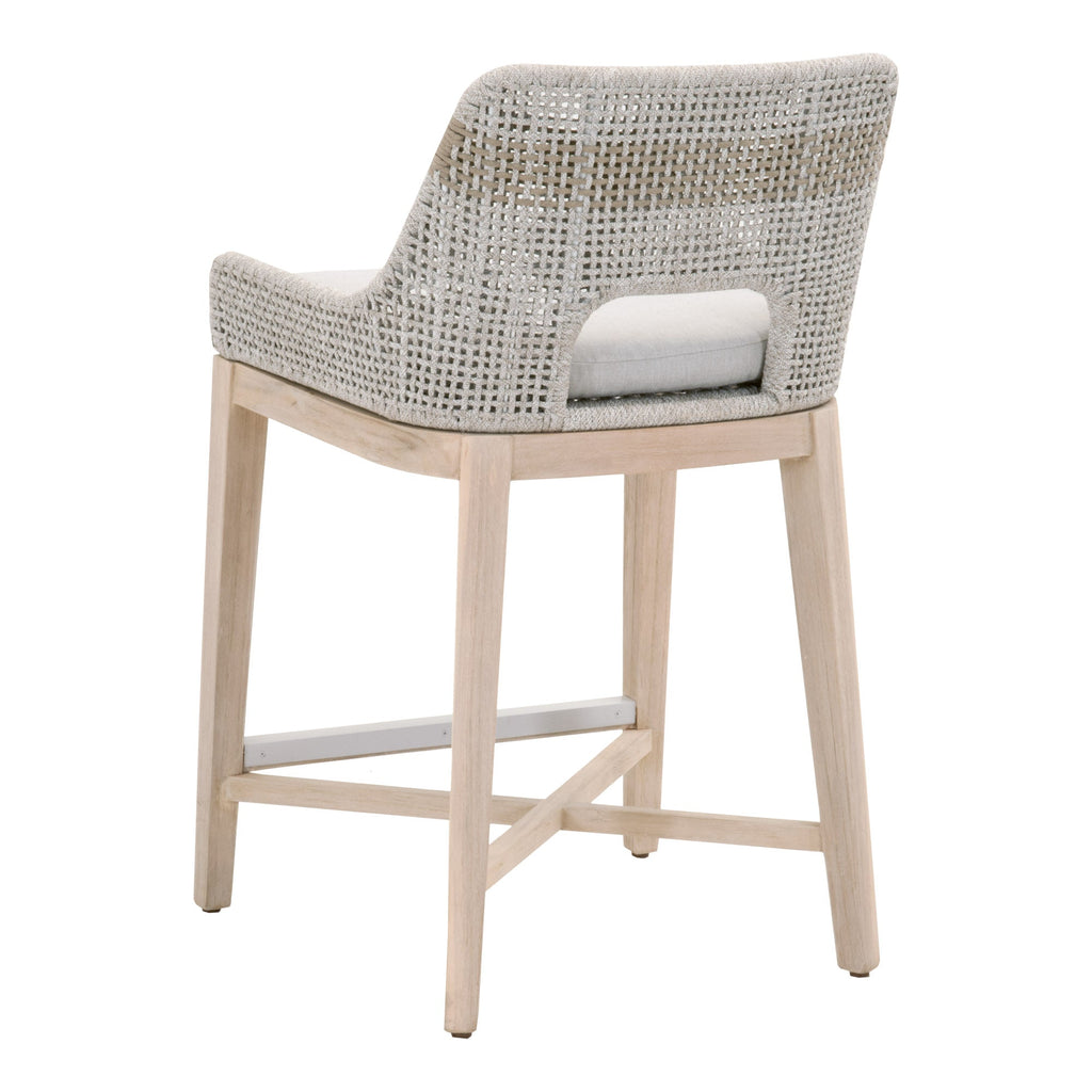 Tapestry Outdoor Counter Stool, Taupe and White Flat Rope