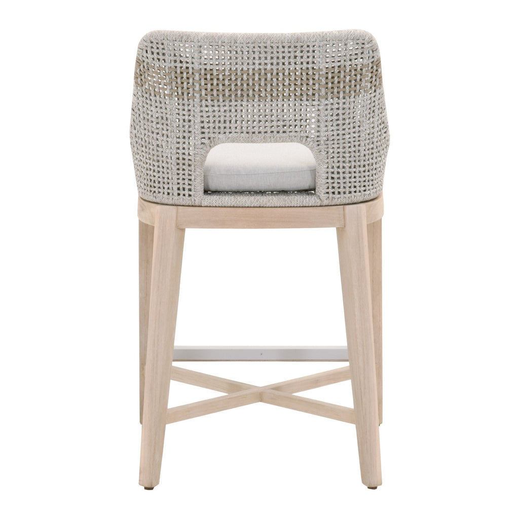 Tapestry Outdoor Counter Stool, Taupe and White Flat Rope