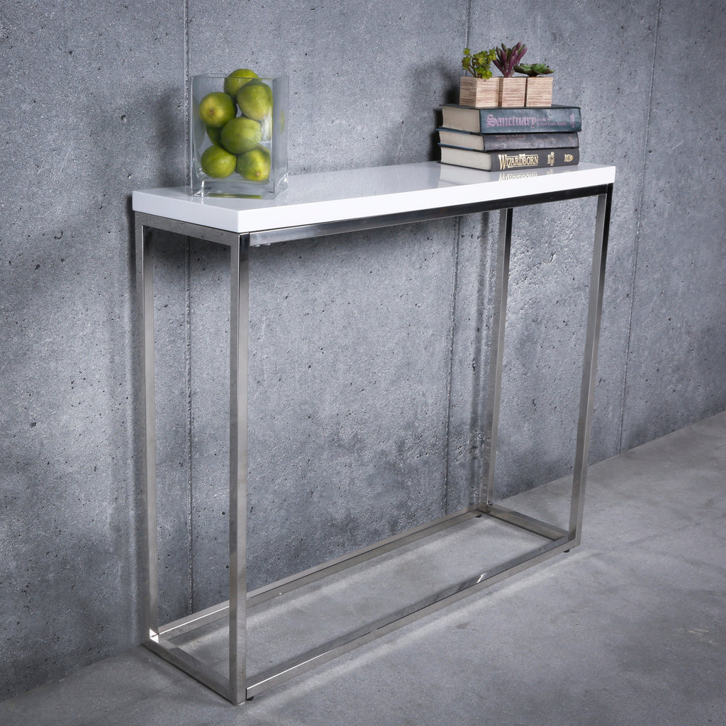 Teresa Console Table - White,Polished Stainless Steel