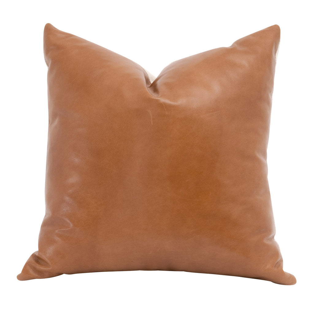 The Better Together 22" Essential Pillow - Whiskey Brown Top Grain Leather, Jute, Set of 2