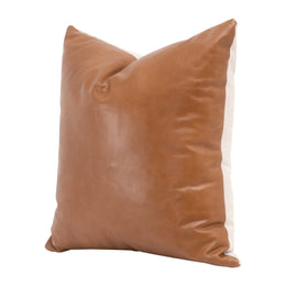 The Better Together 22" Essential Pillow - Whiskey Brown Top Grain Leather, Jute, Set of 2