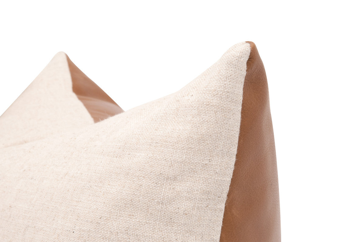 The Better Together 22" Essential Pillow - Whiskey Brown Top Grain Leather, Jute, Set of 2