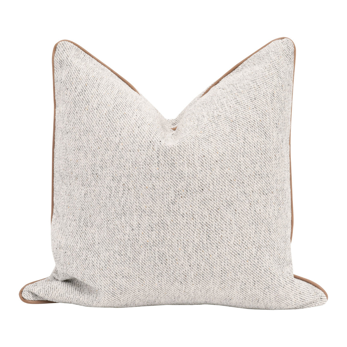 The Not So Basic 22" Essential Pillow - Howell Natural, Whiskey Brown Top Grain Leather Piping, Set of 2