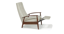 Tighten Up Recliner In White Leather With Natural Walnut Frame