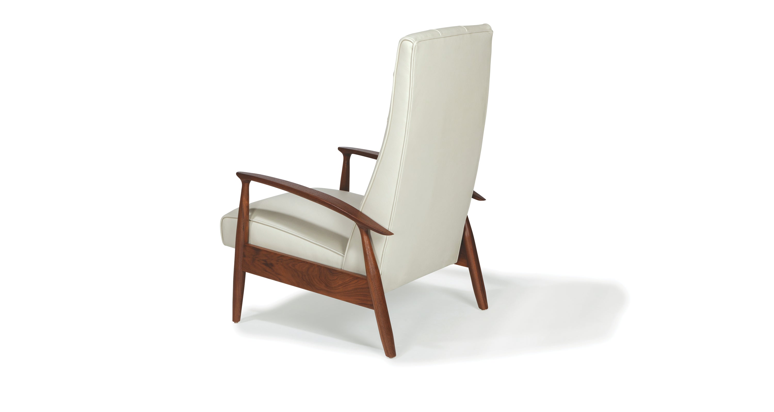 Tighten Up Recliner In White Leather With Natural Walnut Frame