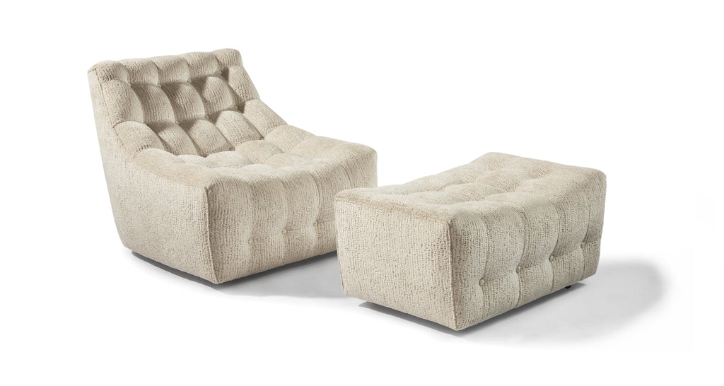 Tommy Tufted Chair And Ottoman In White Fabric