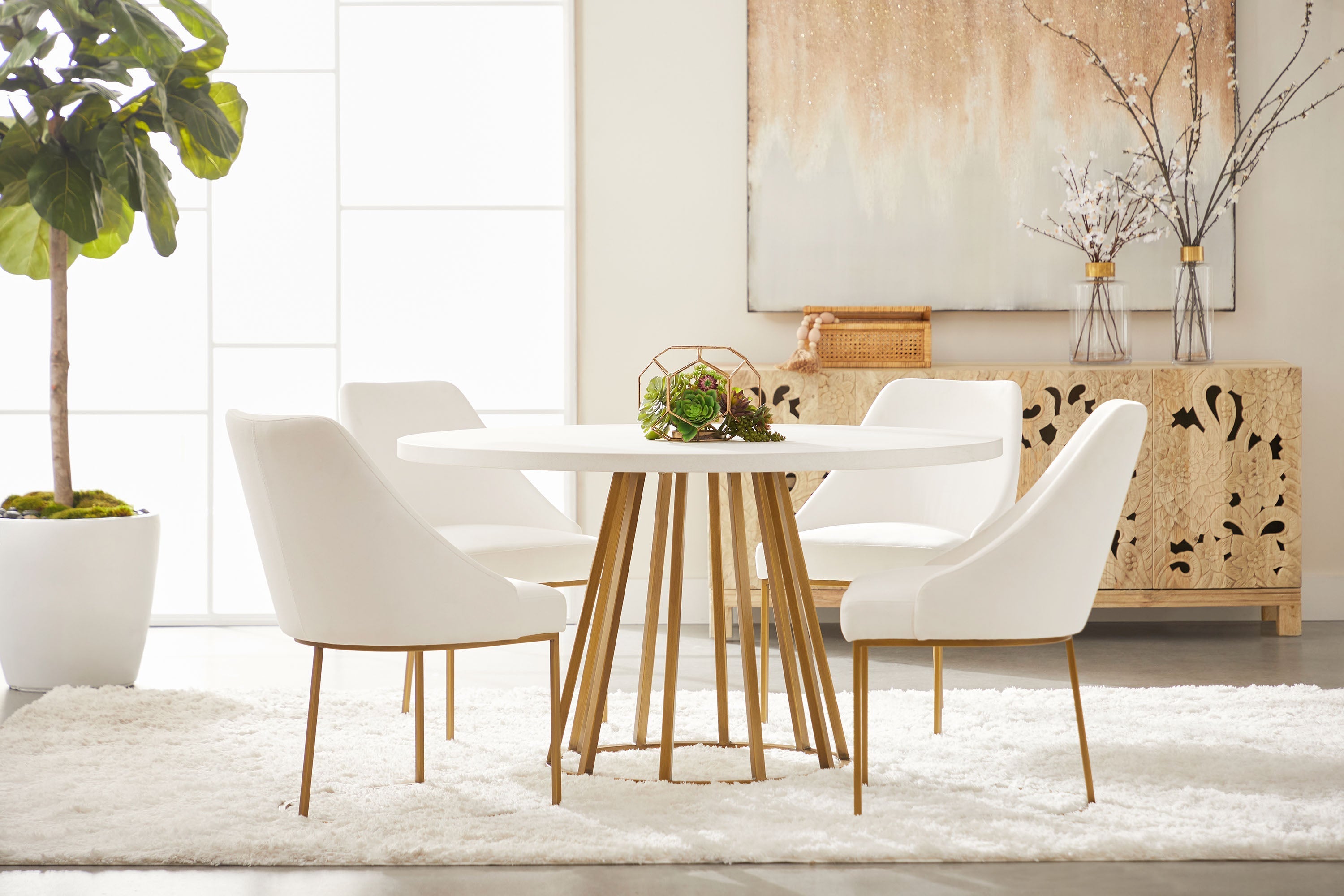 Turino Round Dining Table Base, Brushed Gold
