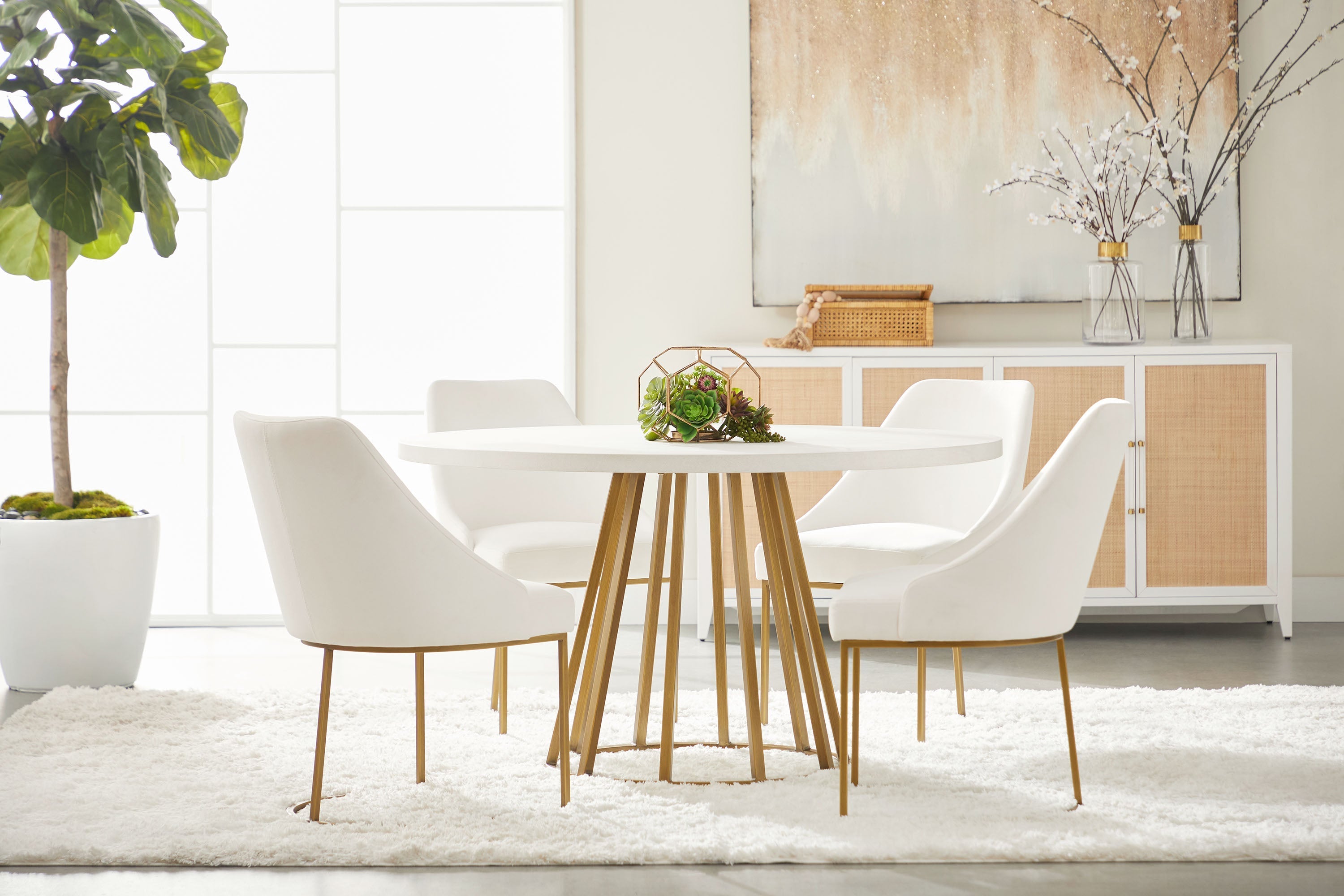 Turino Round Dining Table Base, Brushed Gold
