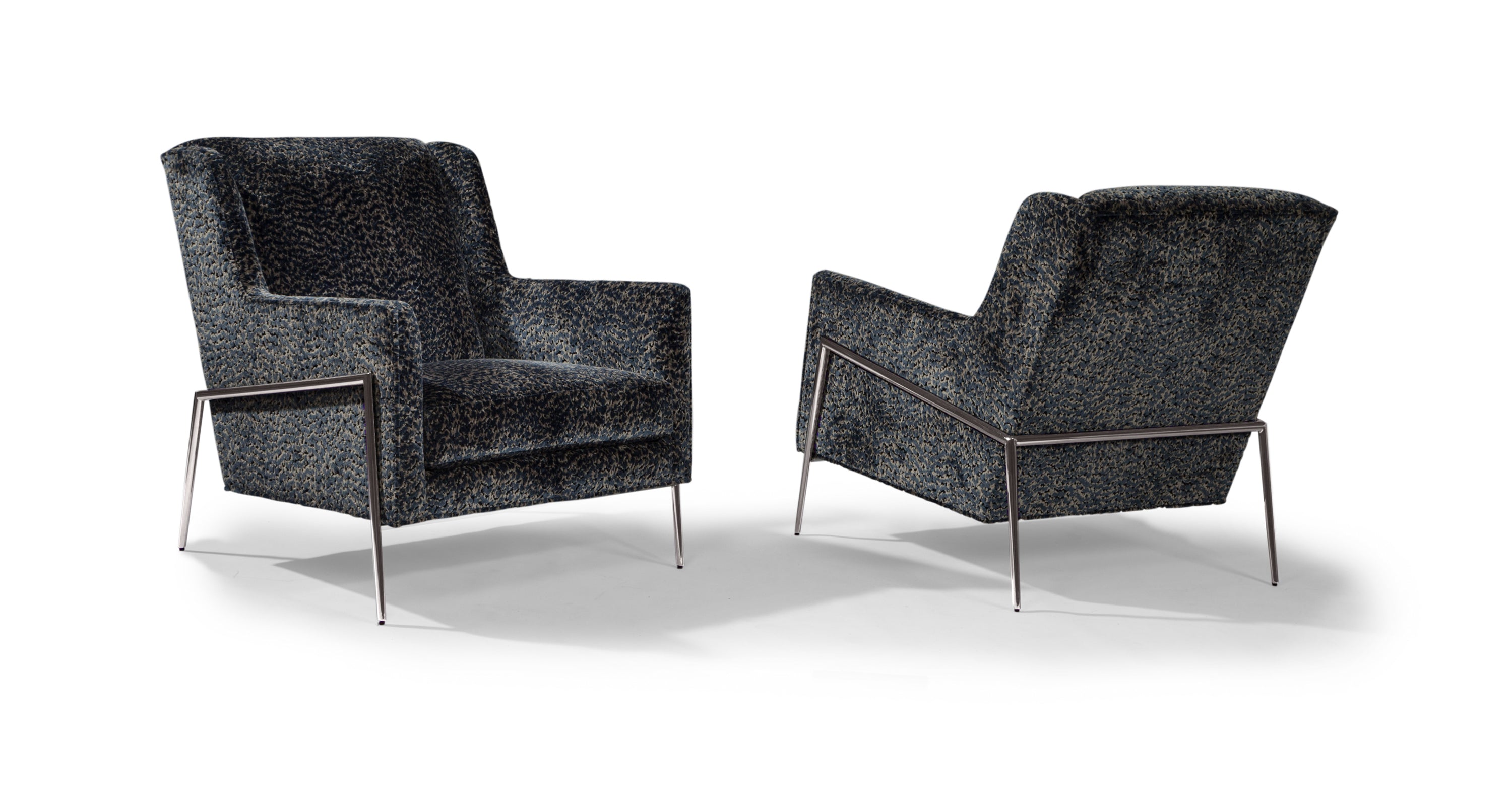 Twiggy Lounge Chair In Blue Fabric With Polished Stainless Steel Frame