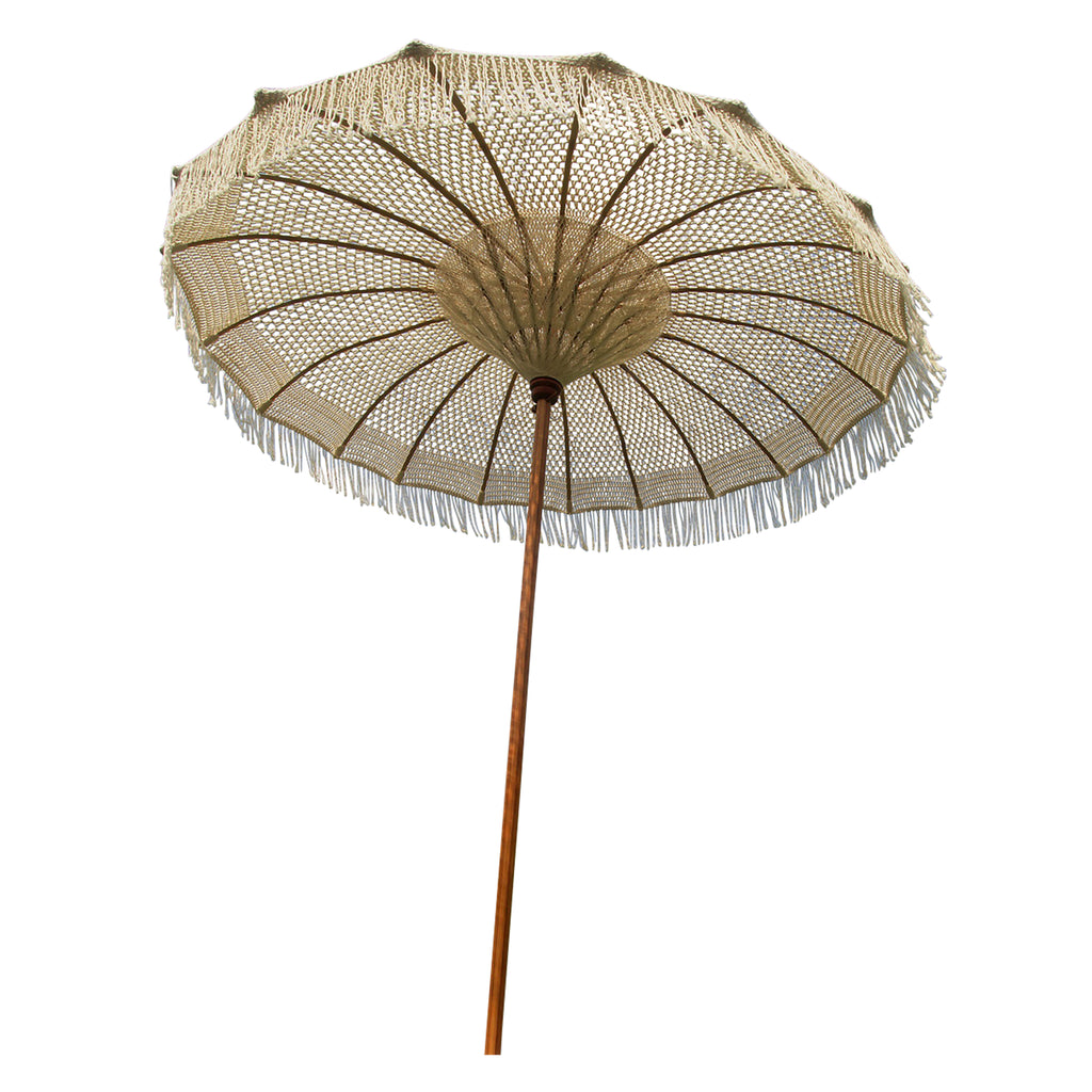 Macrame Umbrella Teak Wood and Cotton Rope - Natural, 81.5"