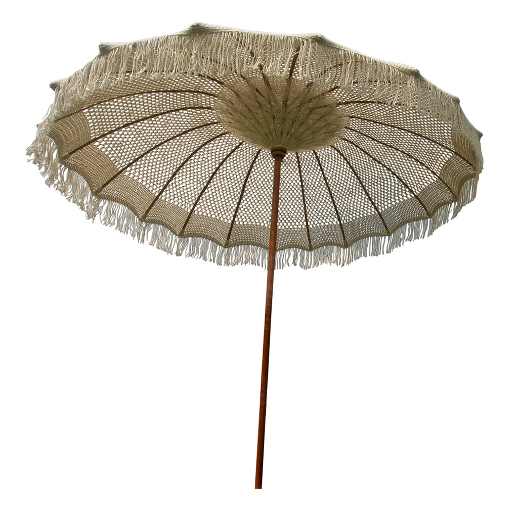 Macrame Umbrella Teak Wood and Cotton Rope - Natural, 76"