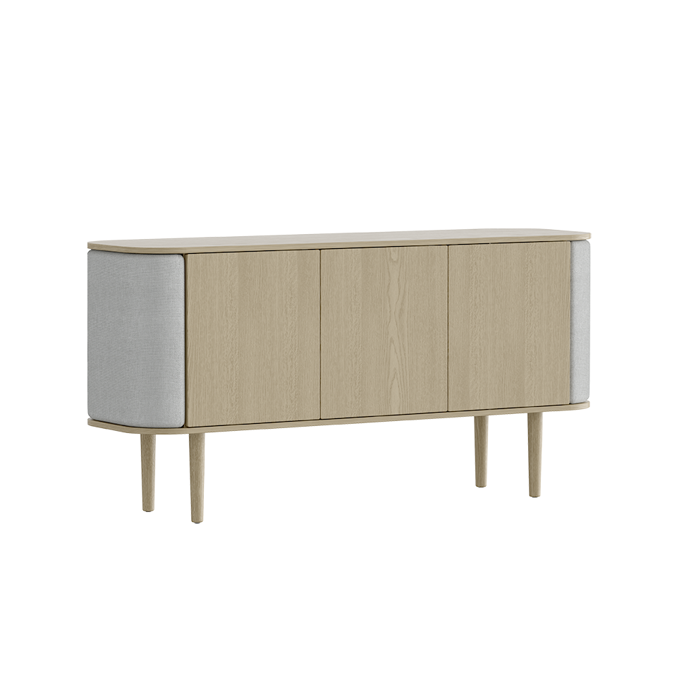 Treasures 3 Door Cabinet, Oak, Silver Grey Fabric
