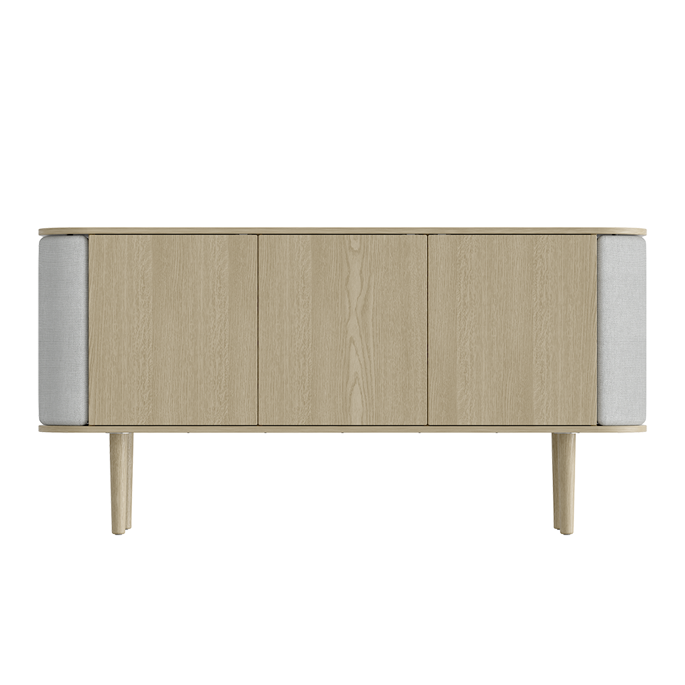 Treasures 3 Door Cabinet, Oak, Silver Grey Fabric