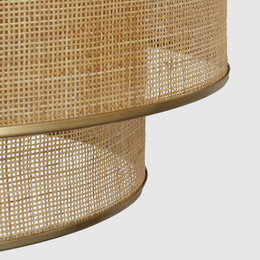 Linley Extra Large Hanging Shade, Soft Brass and Natural Rattan Caning