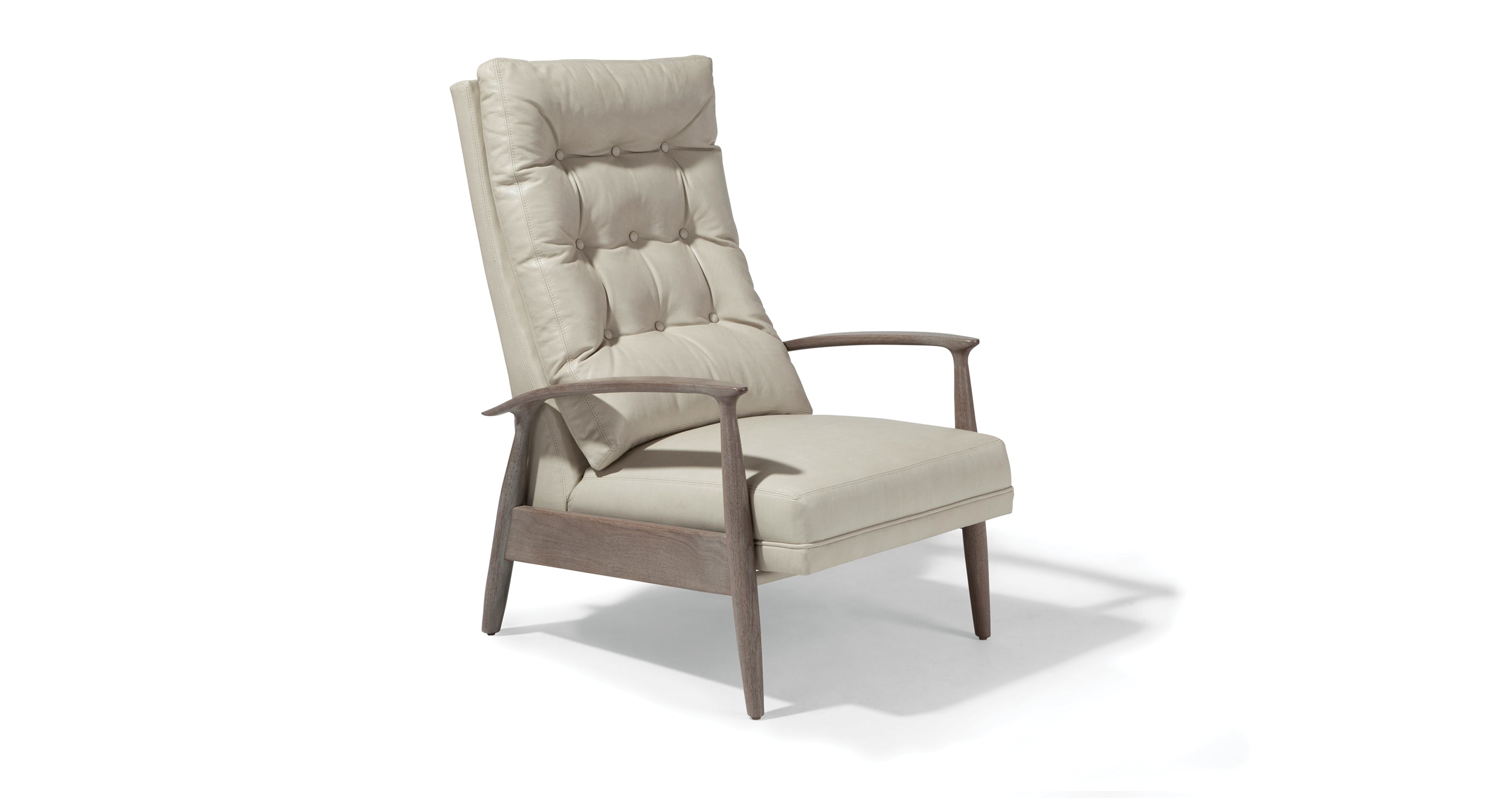 Viceroy Recliner In Beige Leather With Gray Walnut Frame
