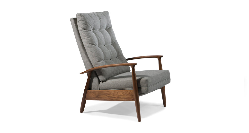 Viceroy Recliner In Gray Crypton Performance Fabric With Natural Walnut Frame