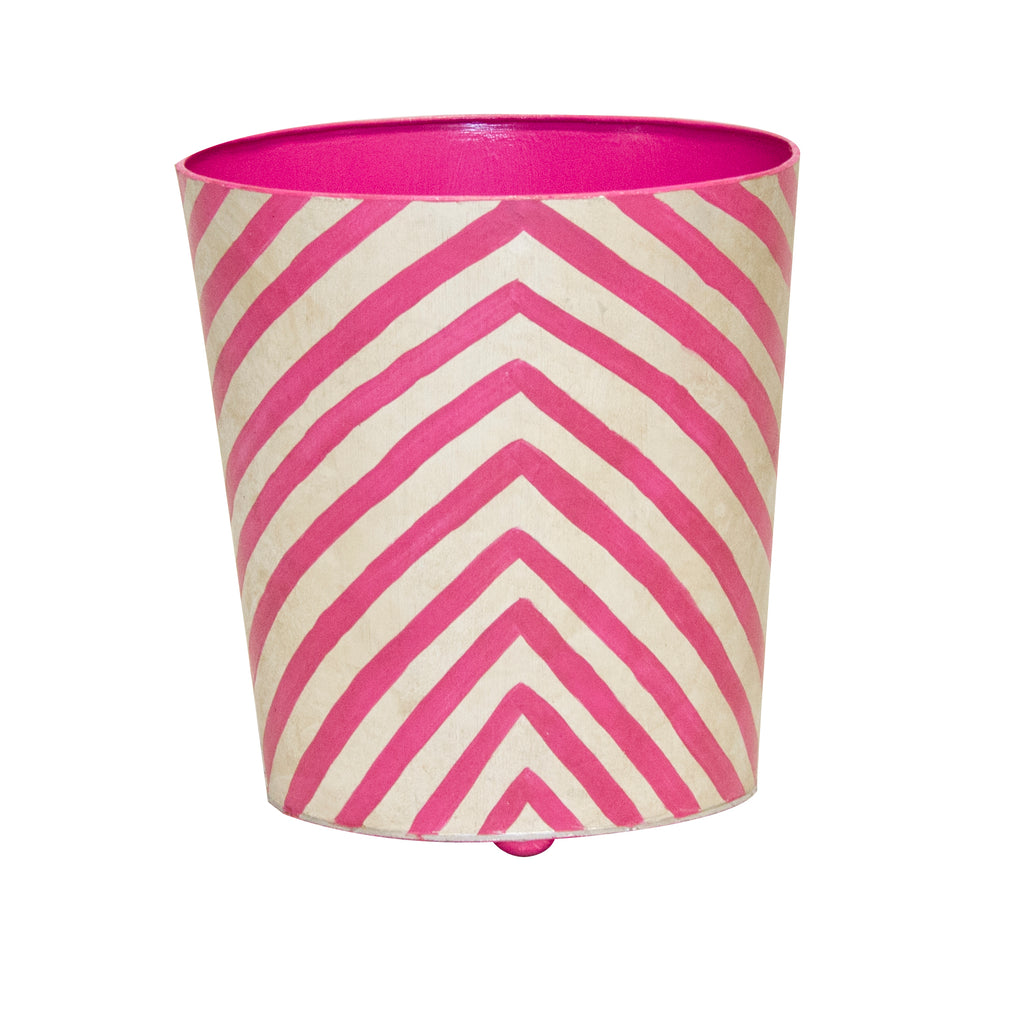 Oval Wastebasket Silver Leaf And Hot Pink