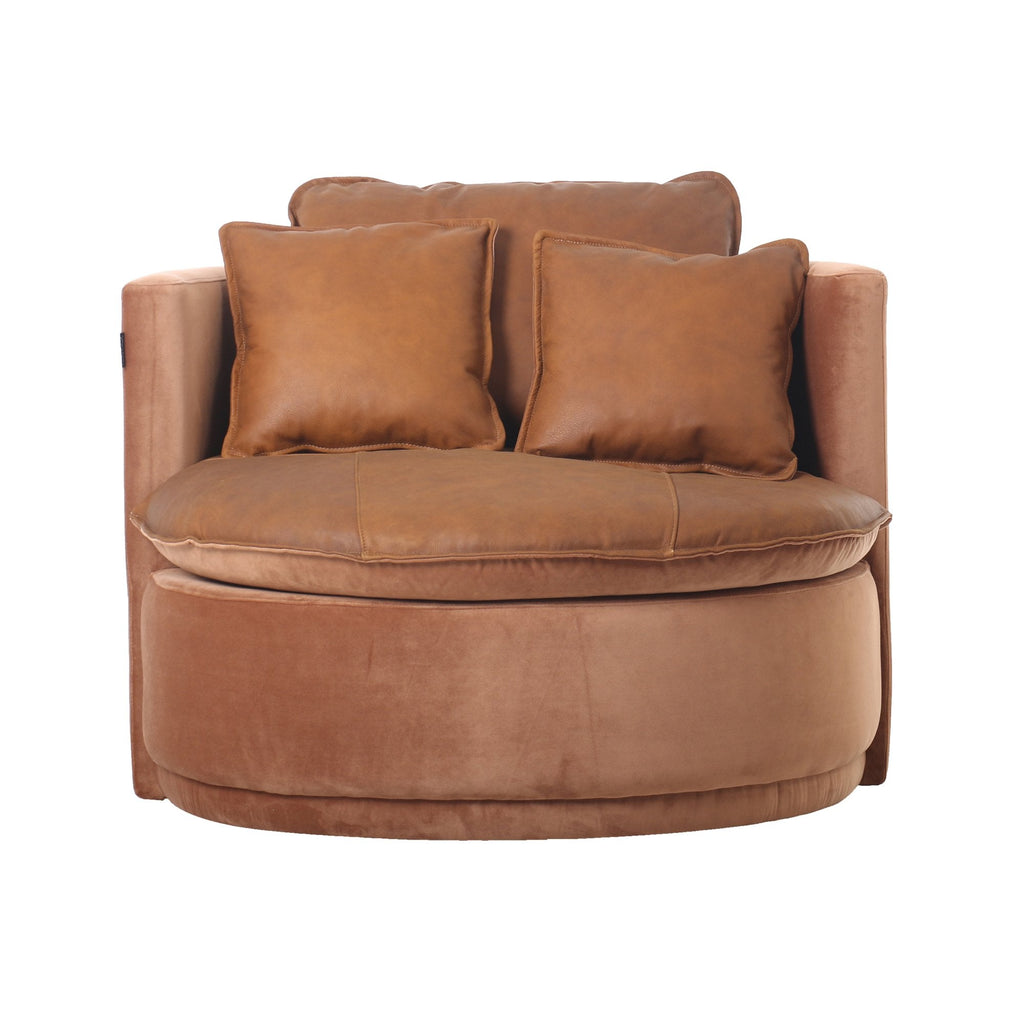 Covey Lounger - Cognac Leather/Velvet