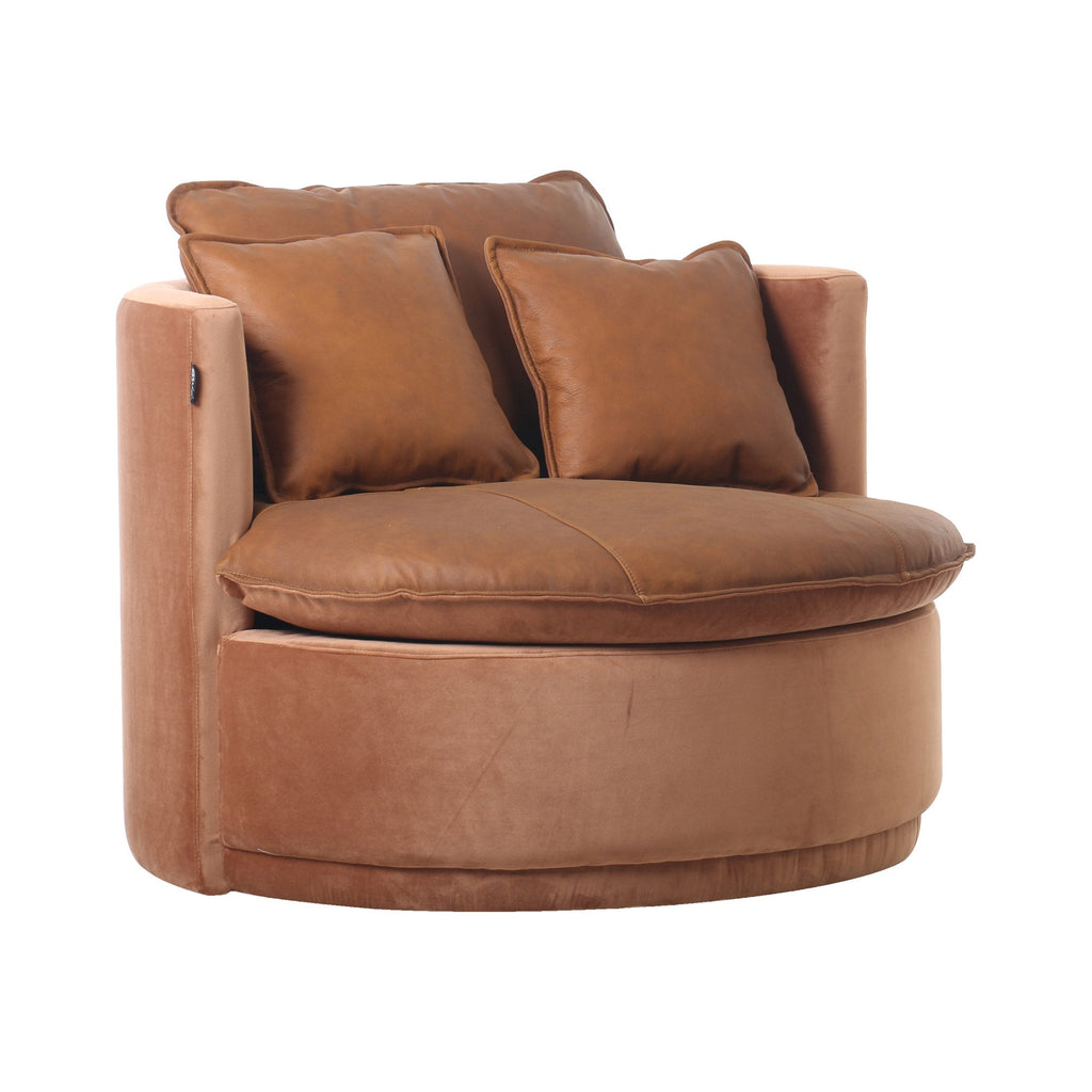 Covey Lounger - Cognac Leather/Velvet