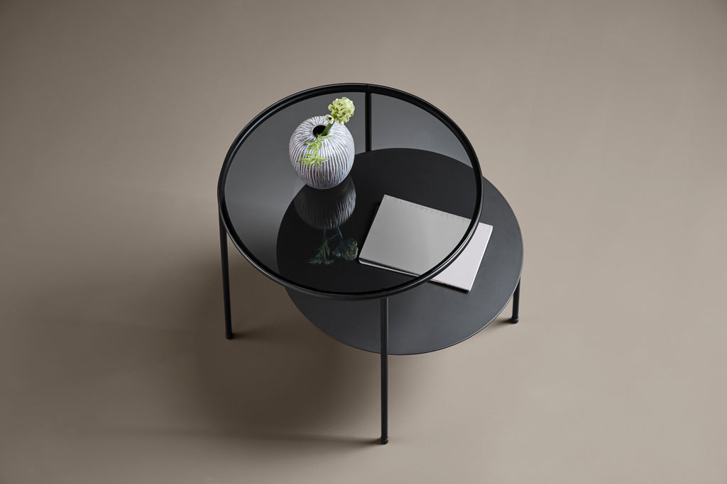 Duo Side Table-Black Painted Metal With Dark Smoked Glass