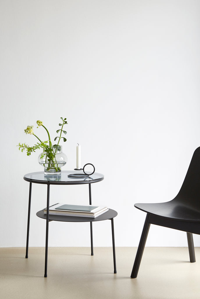 Duo Side Table-Black Painted Metal With Dark Smoked Glass