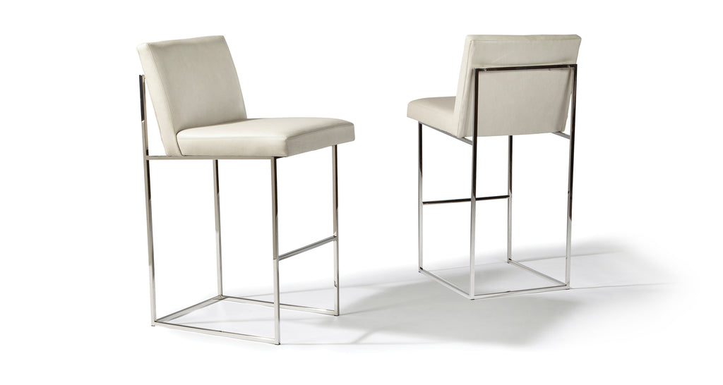 Wink Bar Stool In White Leather With Polished Stainless Steel Legs