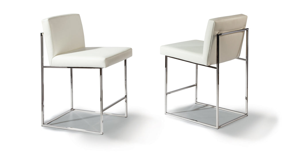 Wink Counter Stool In White Leather With Polished Stainless Steel Legs