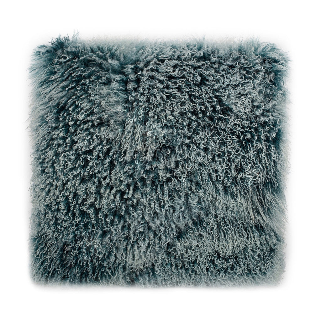 Lamb Fur Pillow Large, Teal Snow