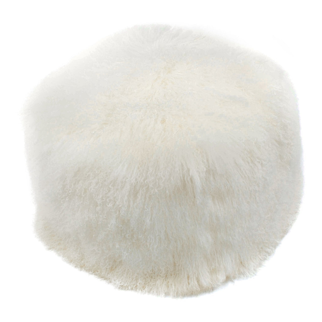 Lamb Fur Pouf, White